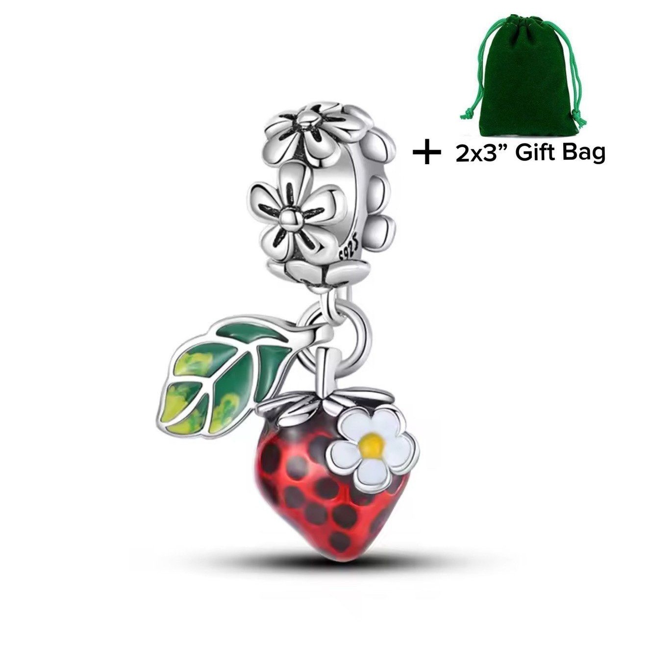 Strawberry Dangle Charm  925 Silver  Brand New